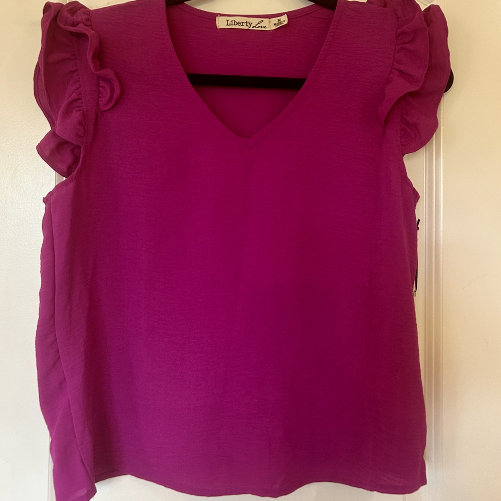 Liberty Love Pink Flutter Sleeve Ruffled Blouse